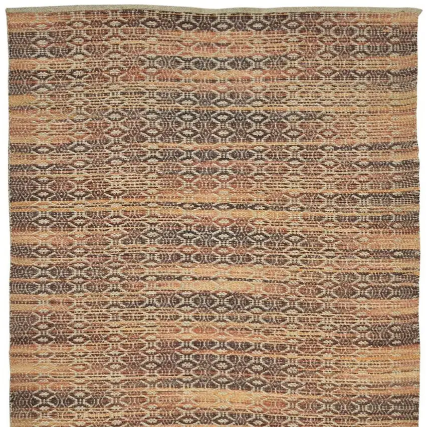 Brown Natural And Orange Jute Blend Geometric Flatweave Handmade Area Rug Photo 5