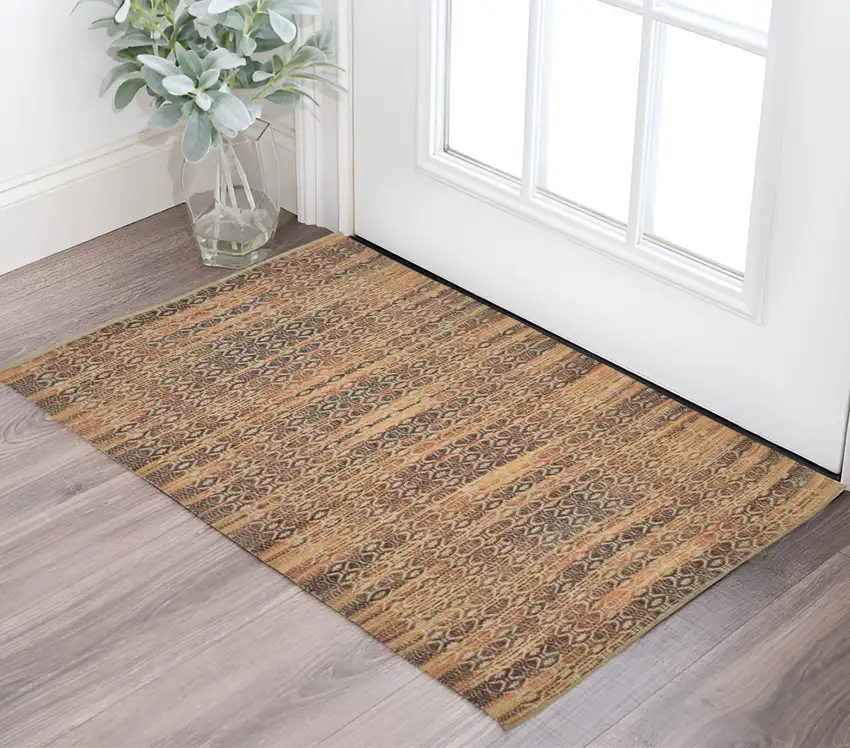 Tan and Red Geometric Flatweave Handmade Area Rug Photo 1