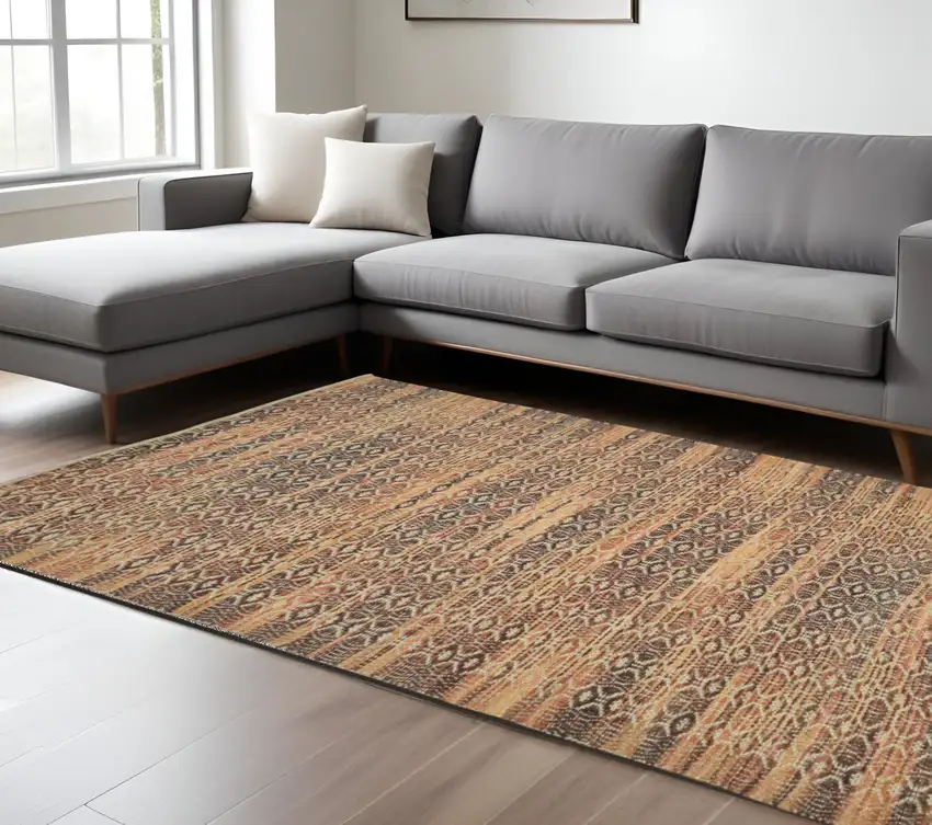 Tan and Red Geometric Flatweave Handmade Area Rug Photo 1