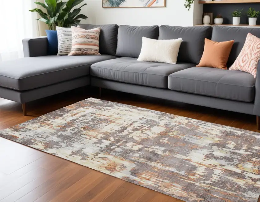 Brown and Tan Abstract Wool Blend Hand Loomed Area Rug Photo 1