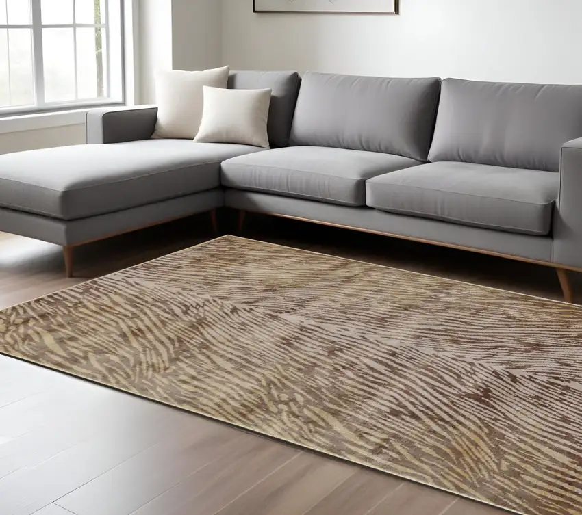 Brown and Tan Animal Print Power Loom Area Rug Photo 1