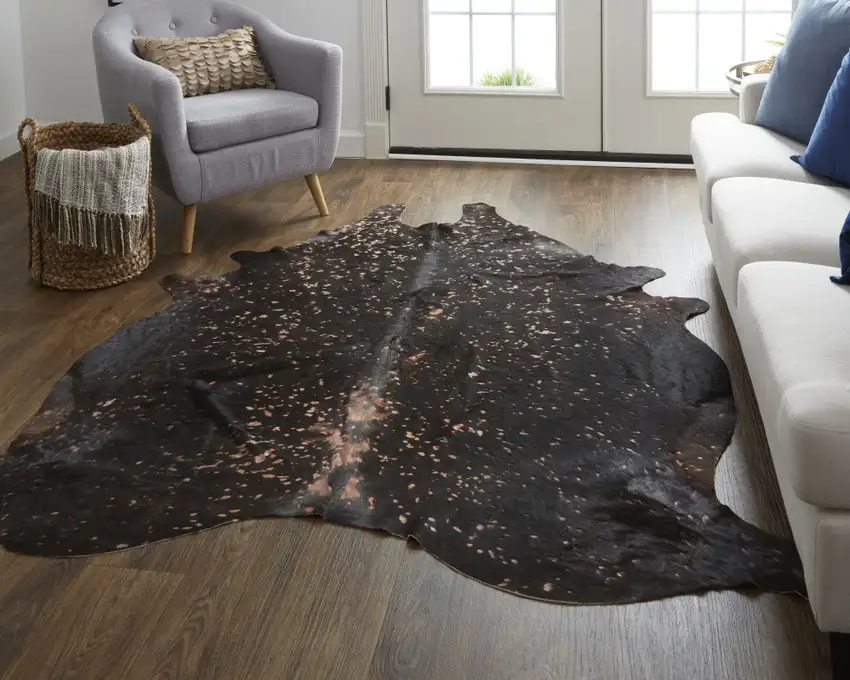 Brown and Tan Cowhide Animal Print Power Loom Area Rug Photo 7