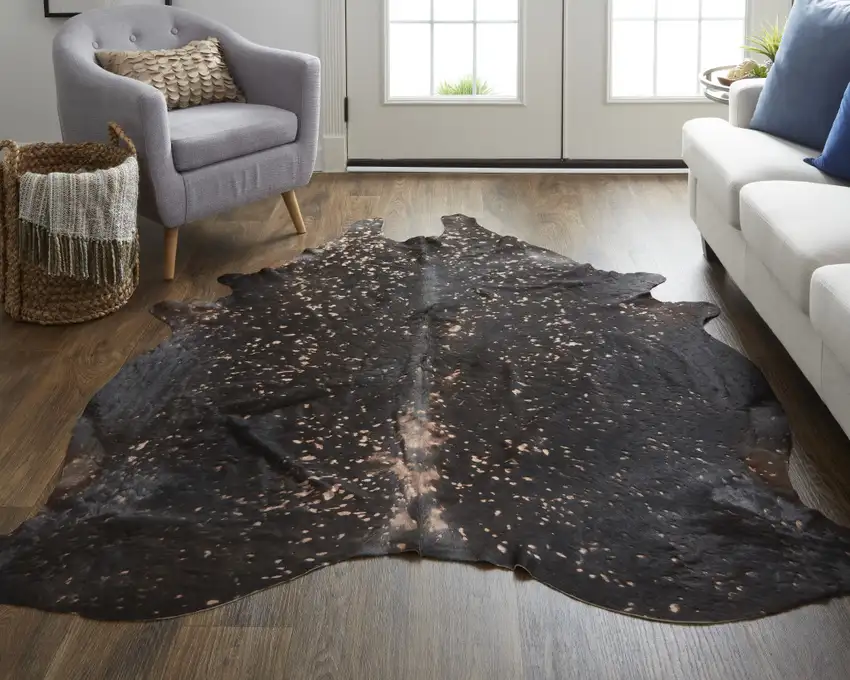 Brown and Tan Cowhide Animal Print Power Loom Area Rug Photo 8