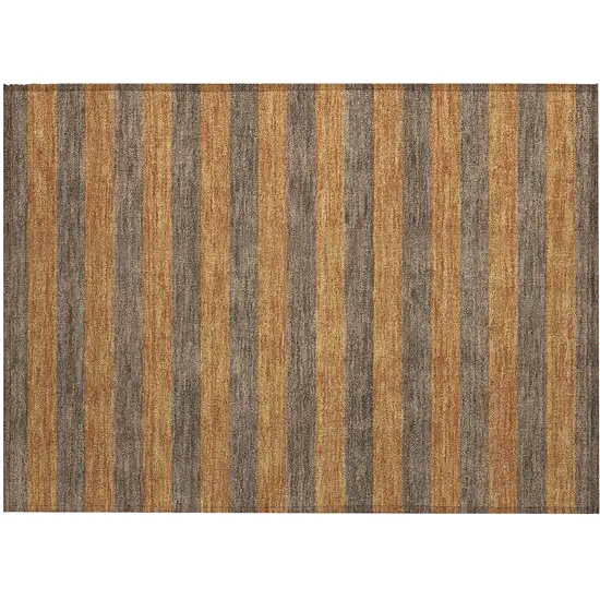 Brown and Tan Striped Washable Non Skid Indoor Outdoor Area Rug Photo 2
