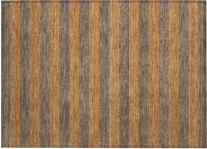Brown and Tan Striped Washable Non Skid Indoor Outdoor Area Rug Photo 2
