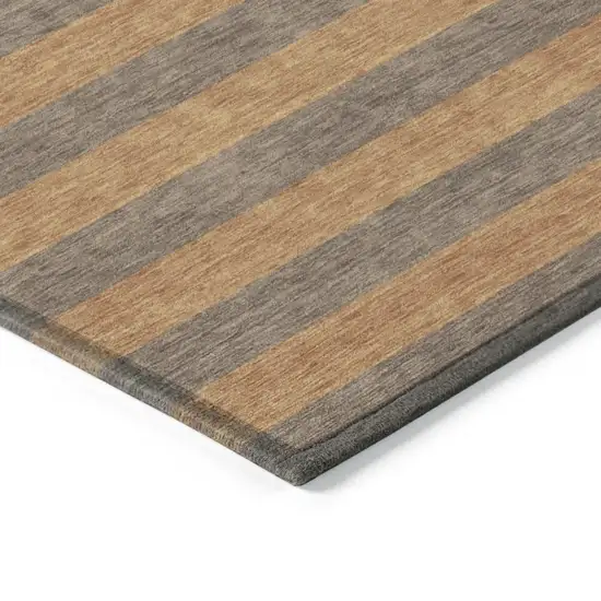 Brown and Tan Striped Washable Non Skid Indoor Outdoor Area Rug Photo 5