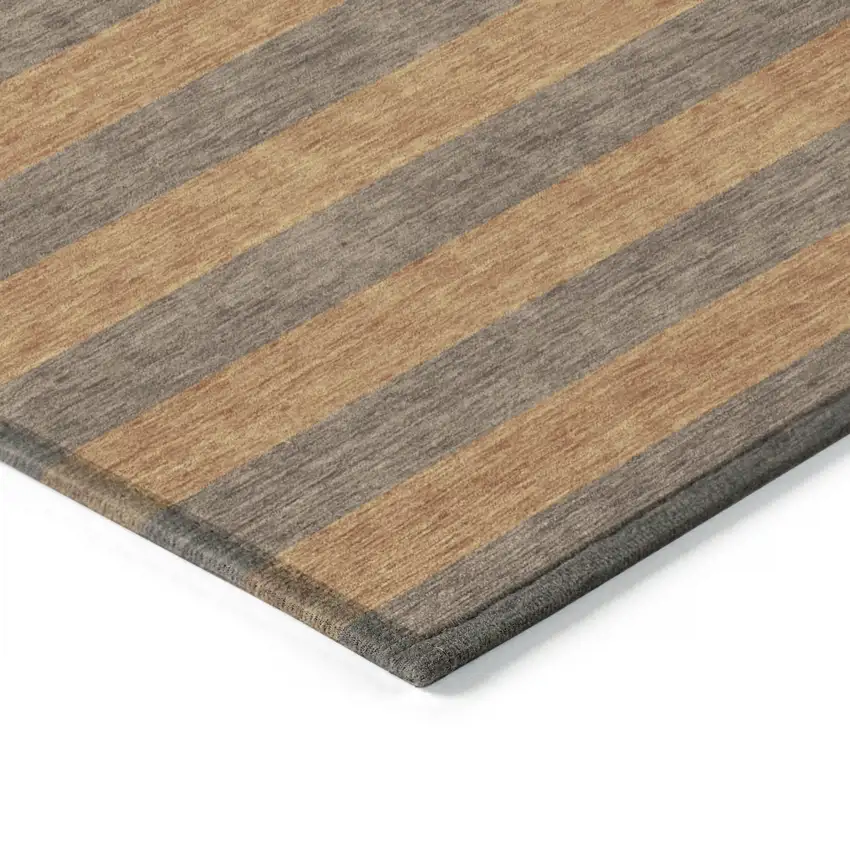 Brown and Tan Striped Washable Non Skid Indoor Outdoor Area Rug Photo 7