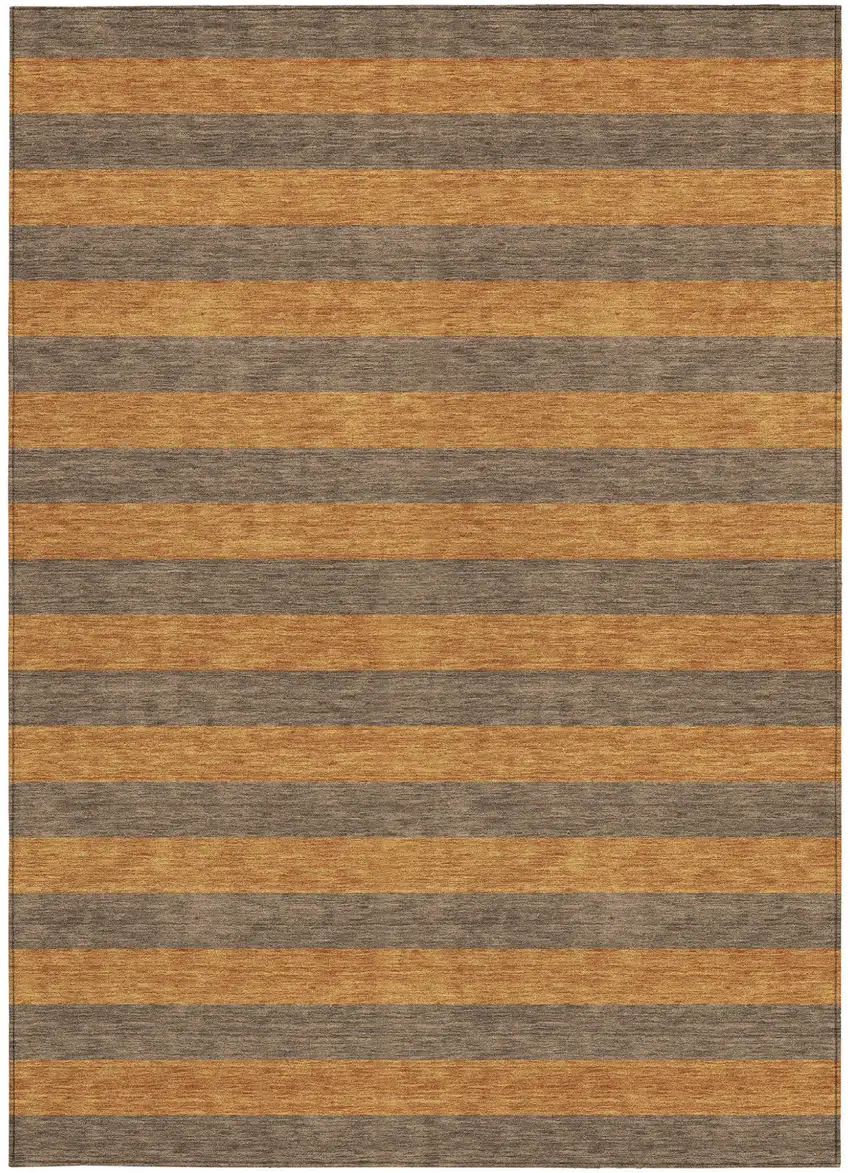 Brown and Tan Striped Washable Non Skid Indoor Outdoor Area Rug Photo 5