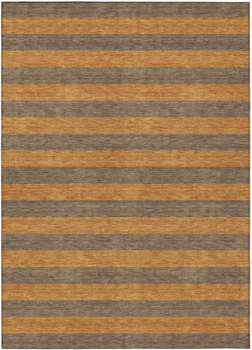 Brown and Tan Striped Washable Non Skid Indoor Outdoor Area Rug Photo 2