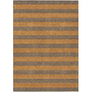 Photo of Brown and Tan Striped Washable Non Skid Indoor Outdoor Area Rug