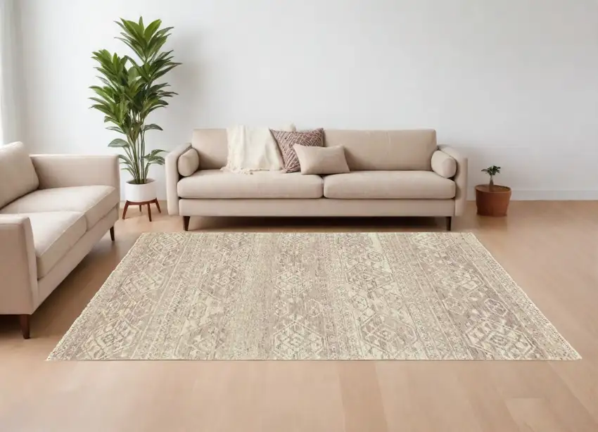 Brown and Tan Wool Southwestern Hand Knotted Area Rug Photo 1