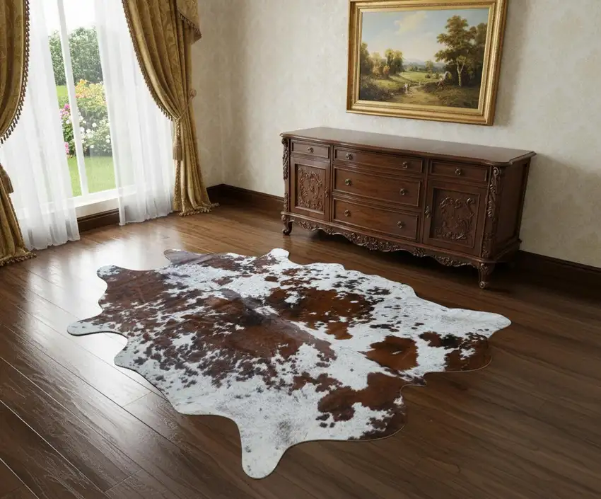 Brown And White Cowhide Handmade Area Rug Photo 1