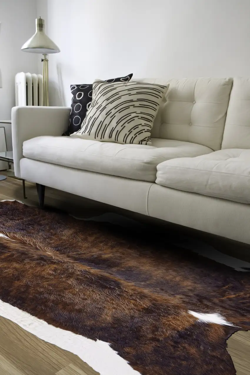 Brown and White Cowhide Animal Print Power Loom Area Rug Photo 9