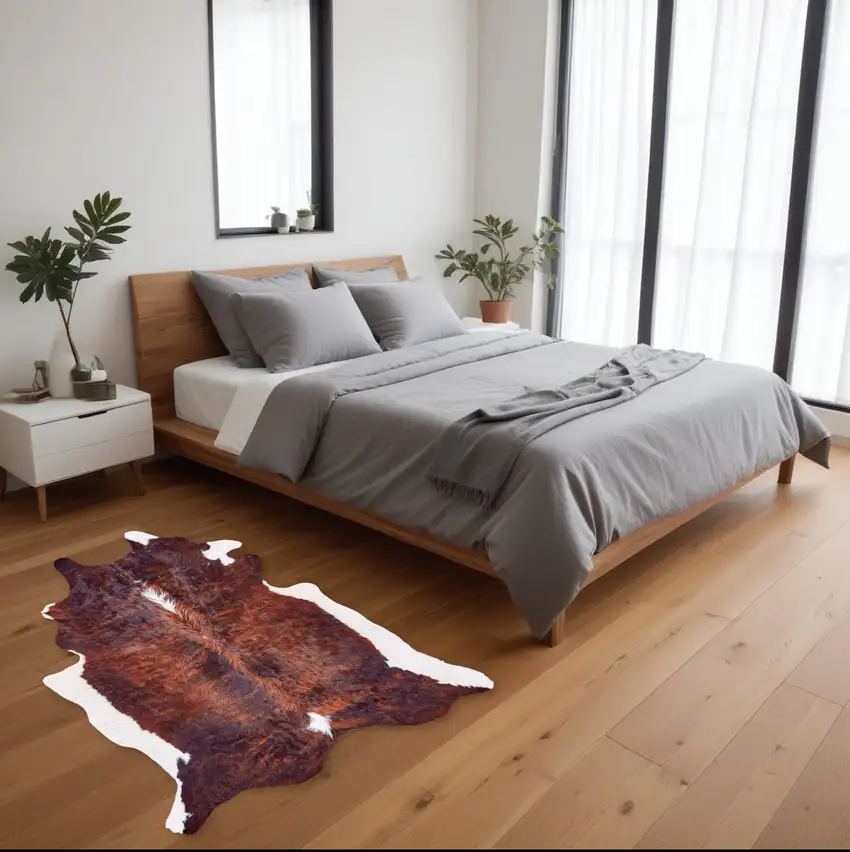 Brown and White Cowhide Animal Print Power Loom Area Rug Photo 1