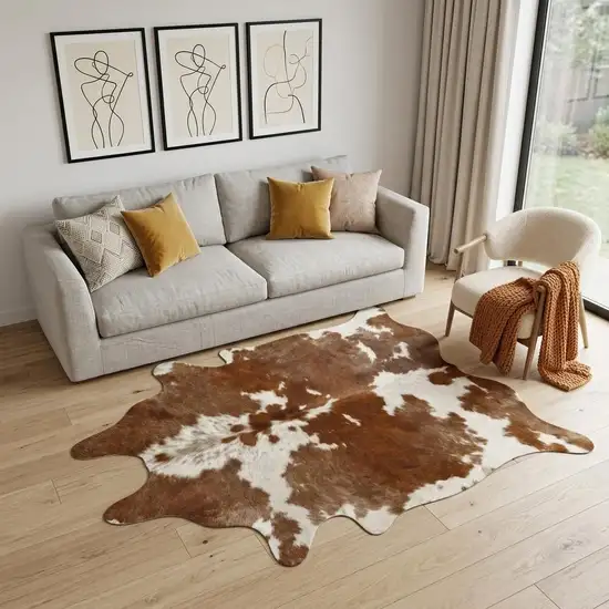 Brown And White Cowhide Handmade Area Rug Photo 1