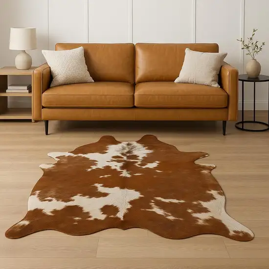 Brown And White Cowhide Handmade Area Rug Photo 2