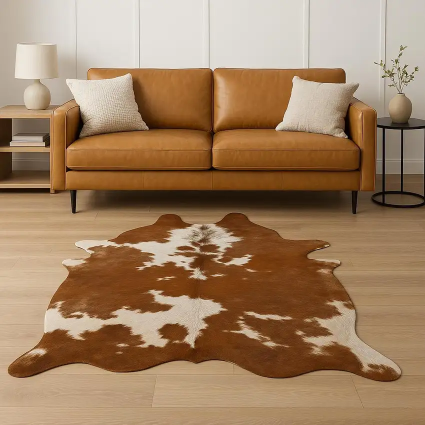 Brown And White Cowhide Handmade Area Rug Photo 2