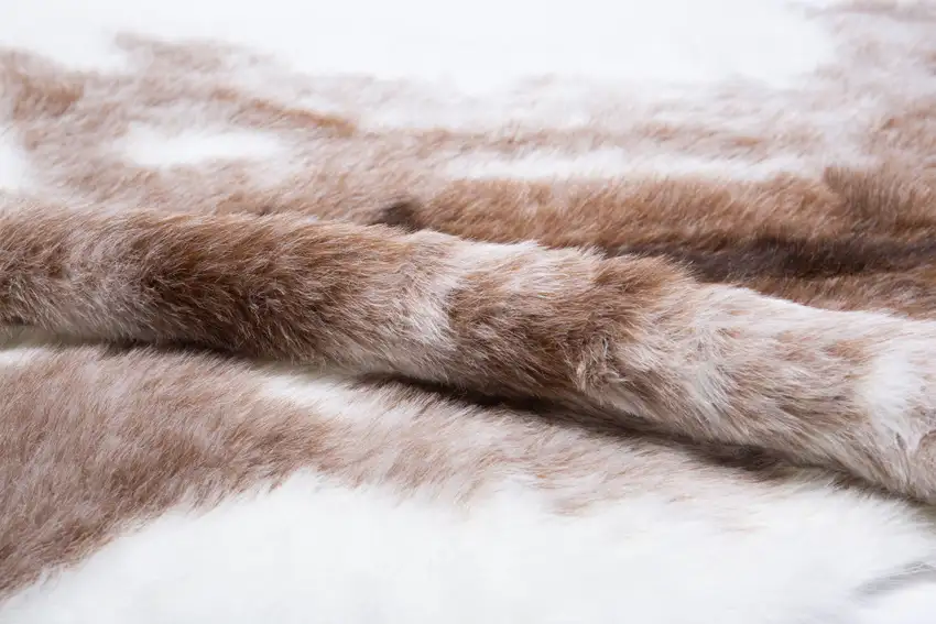 Brown and White Faux Fur Animal Print Area Rug Photo 4