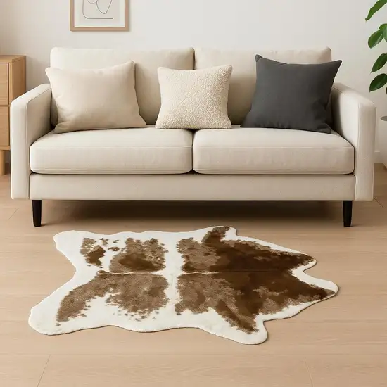 Brown And White Faux Fur Animal Print Washable Area Rug Photo 1