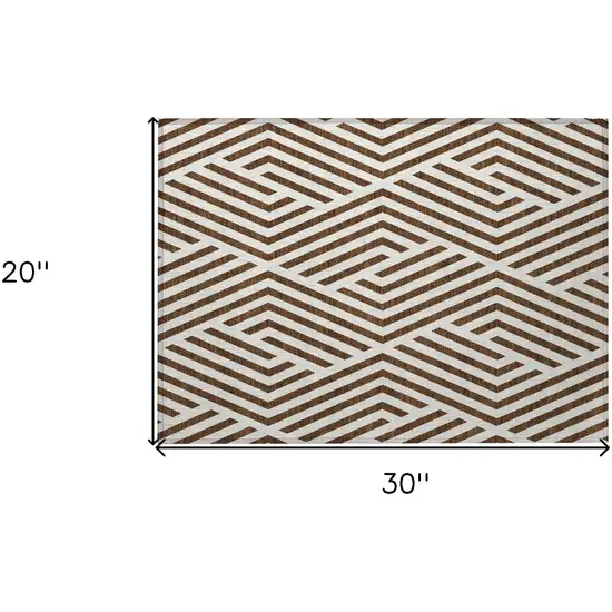 Brown and White Geometric Washable Non Skid Indoor Outdoor Area Rug Photo 3