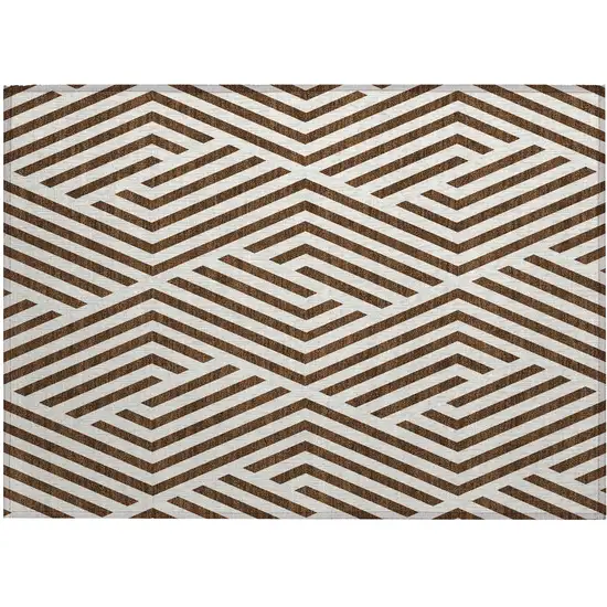 Brown and White Geometric Washable Non Skid Indoor Outdoor Area Rug Photo 5