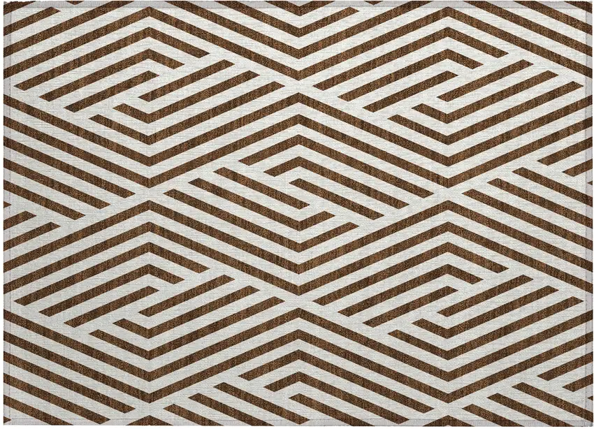 Brown and White Geometric Washable Non Skid Indoor Outdoor Area Rug Photo 5