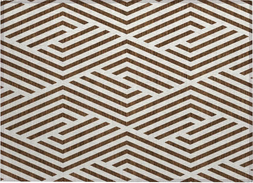 Brown and White Geometric Washable Non Skid Indoor Outdoor Area Rug Photo 5