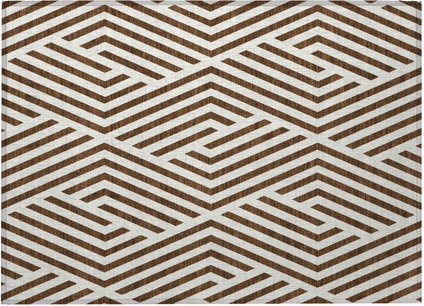 Brown and White Geometric Washable Non Skid Indoor Outdoor Area Rug Photo 4