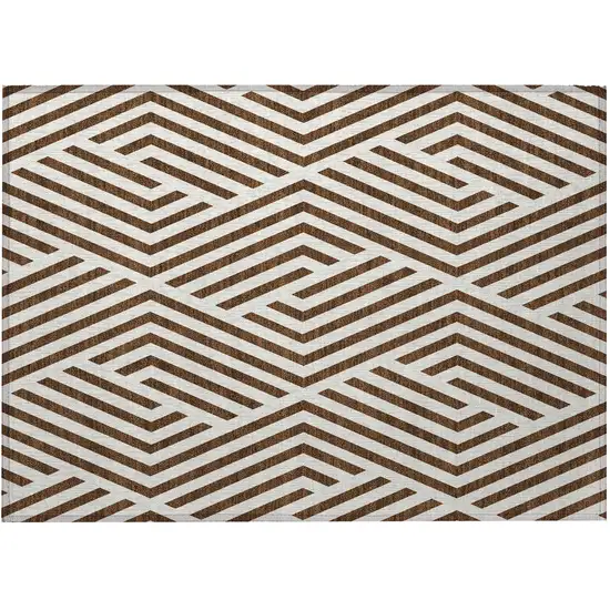 Brown and White Geometric Washable Non Skid Indoor Outdoor Area Rug Photo 2