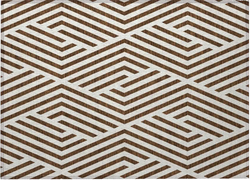 Brown and White Geometric Washable Non Skid Indoor Outdoor Area Rug Photo 2
