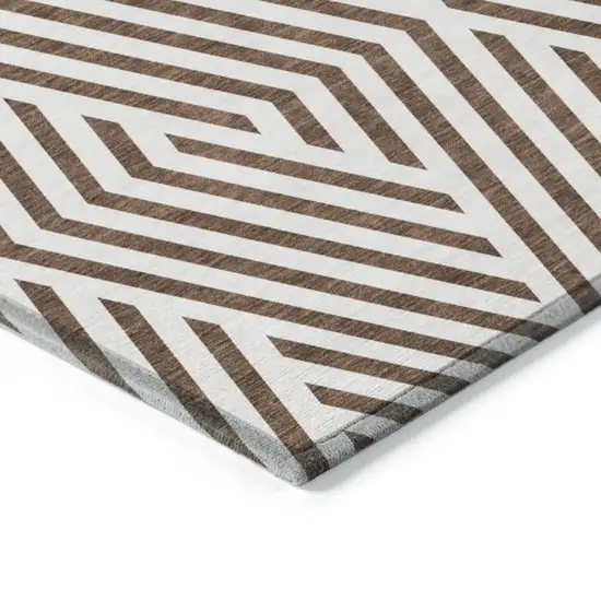 Brown and White Geometric Washable Non Skid Indoor Outdoor Area Rug Photo 7