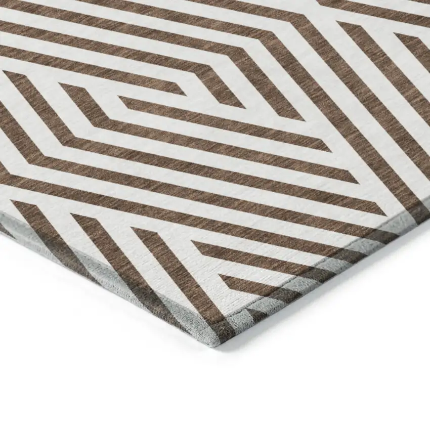 Brown and White Geometric Washable Non Skid Indoor Outdoor Area Rug Photo 7