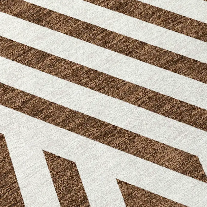 Brown and White Geometric Washable Non Skid Indoor Outdoor Area Rug Photo 8