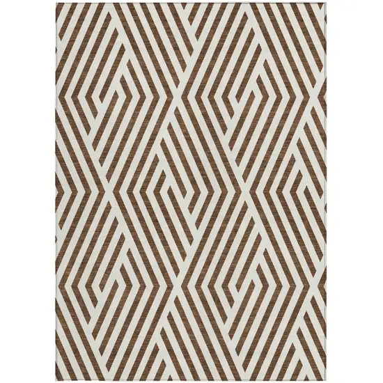 Brown and White Geometric Washable Non Skid Indoor Outdoor Area Rug Photo 4