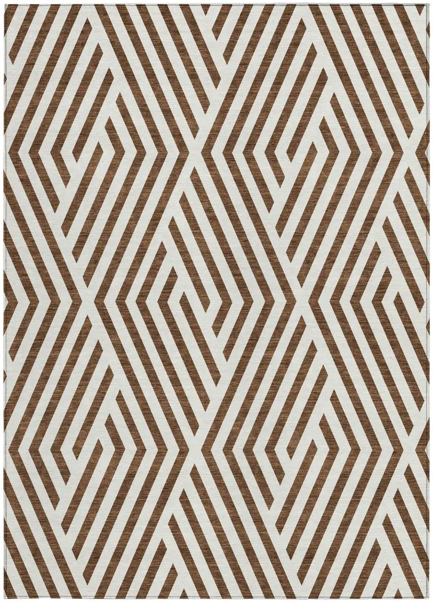Brown and White Geometric Washable Non Skid Indoor Outdoor Area Rug Photo 4