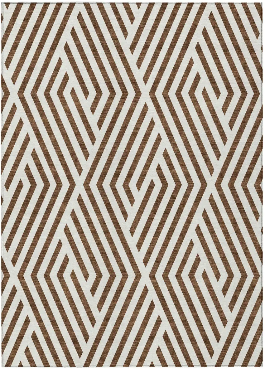 Brown and White Geometric Washable Non Skid Indoor Outdoor Area Rug Photo 2