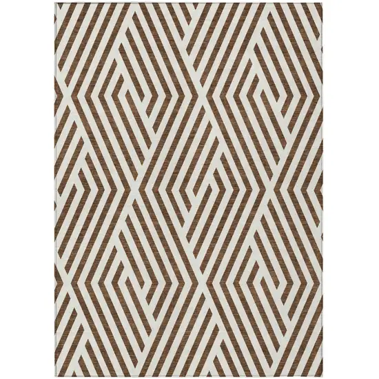 Brown and White Geometric Washable Non Skid Indoor Outdoor Area Rug Photo 2