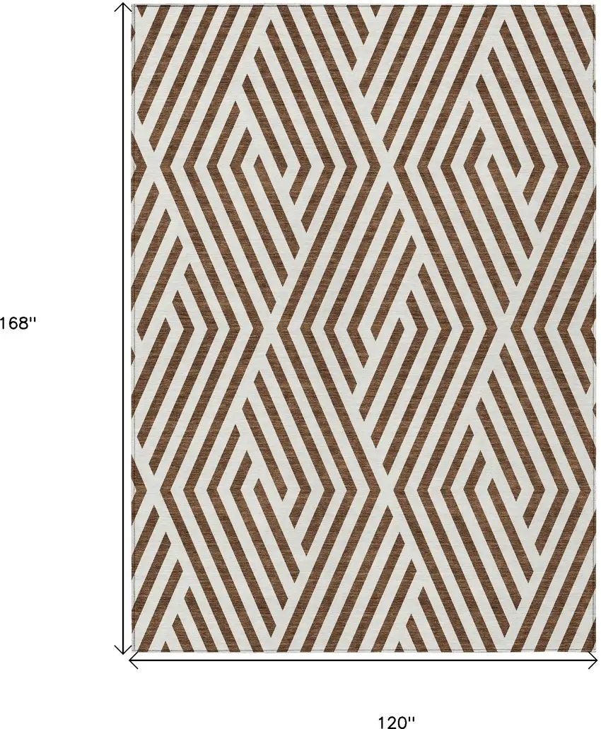 Brown and White Geometric Washable Non Skid Indoor Outdoor Area Rug Photo 3