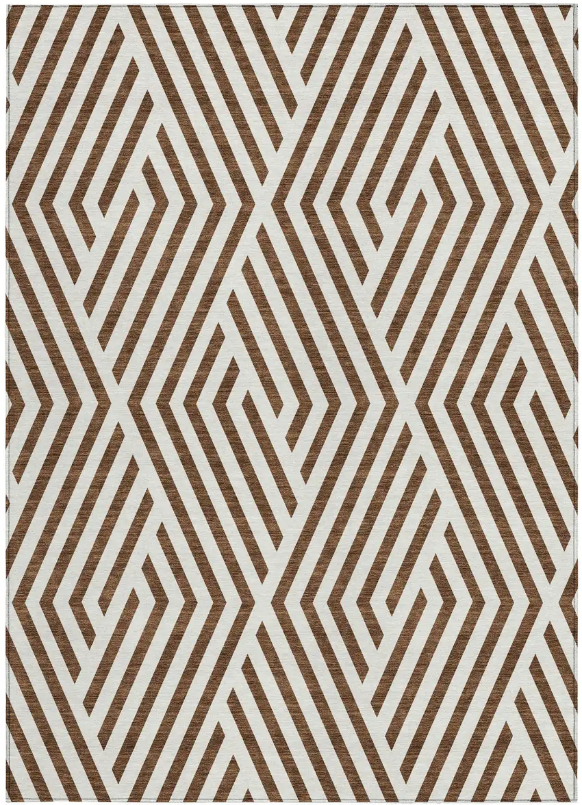 Brown and White Geometric Washable Non Skid Indoor Outdoor Area Rug Photo 4