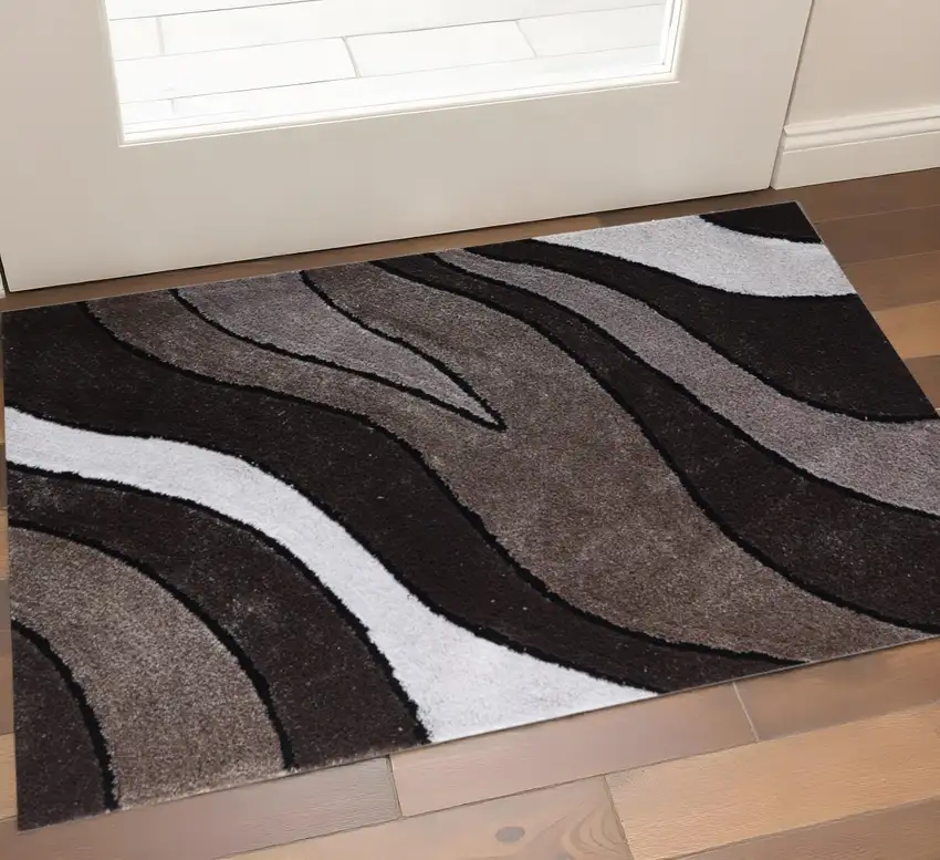 Brown and White Shag Hand Tufted Area Rug Photo 1