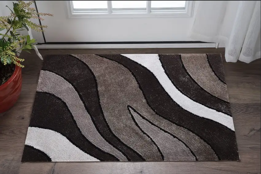 Brown and White Shag Hand Tufted Area Rug Photo 1