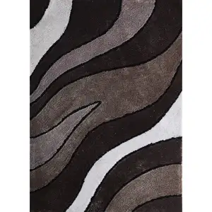 Photo of Brown and White Shag Hand Tufted Area Rug