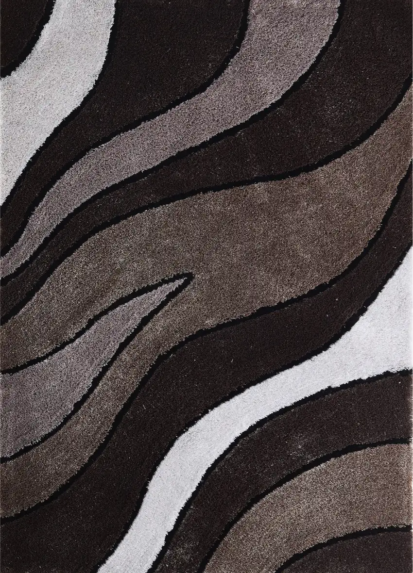 Brown and White Shag Hand Tufted Area Rug Photo 2