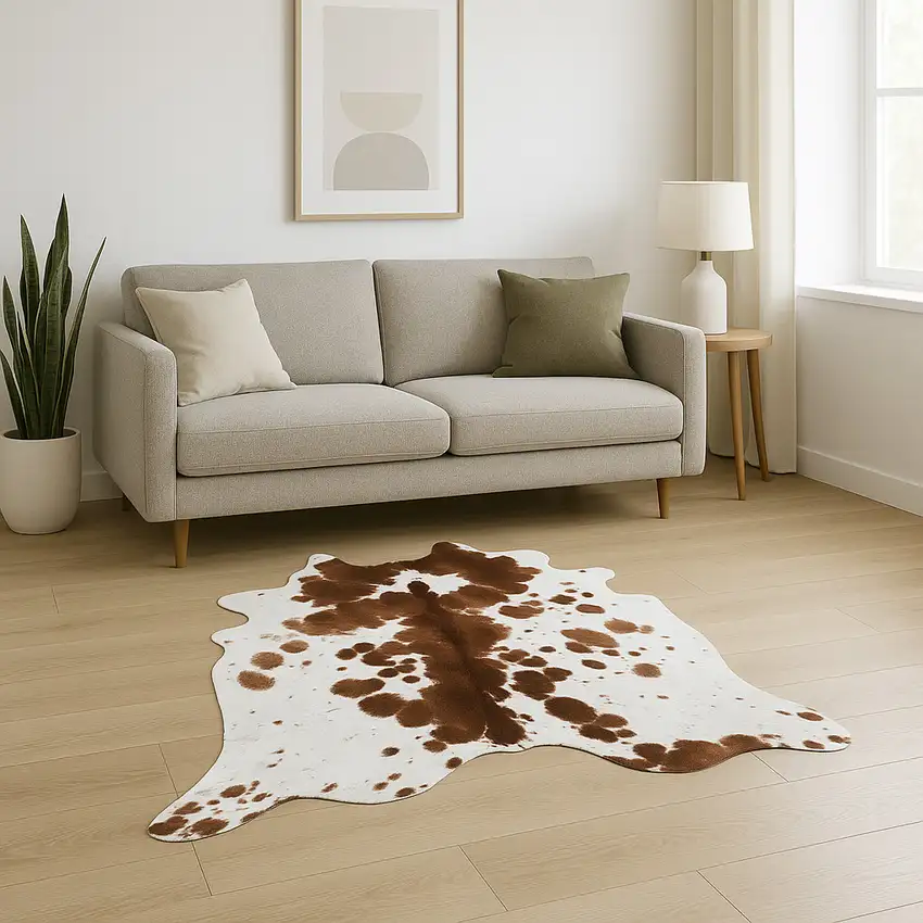 Brown And White Cowhide Cowhide Print Area Rug Photo 1