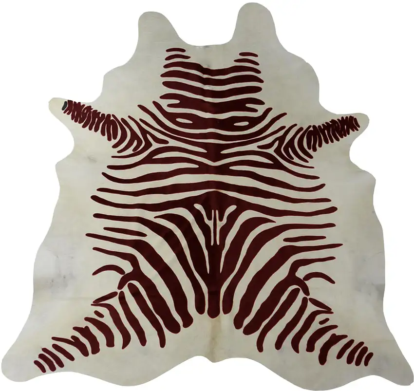 Brown and White Stenciled Cowhide Rug Photo 1