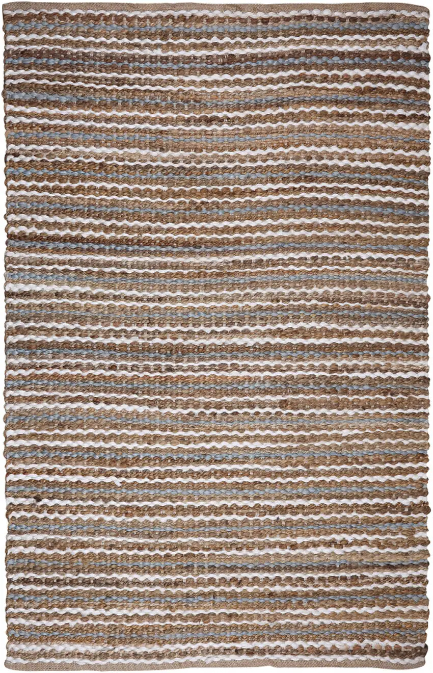 Brown and White Striped Handmade Indoor Outdoor Area Rug Photo 2