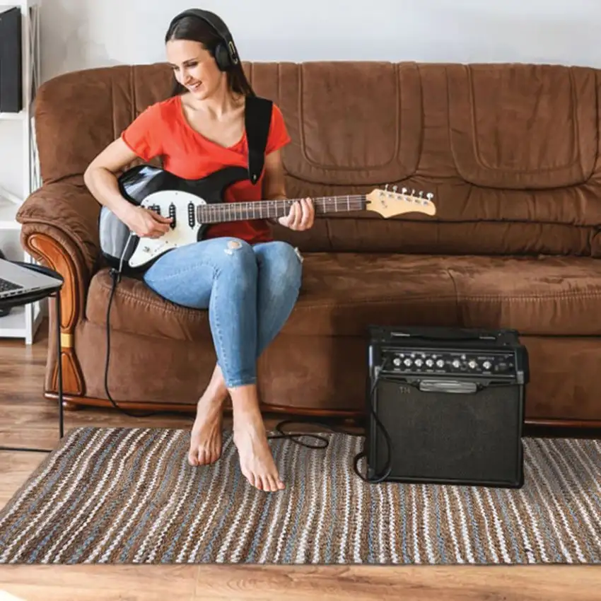 Brown and White Striped Handmade Indoor Outdoor Area Rug Photo 6