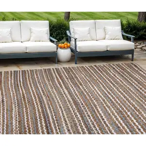 Photo of Brown and White Striped Handmade Indoor Outdoor Area Rug