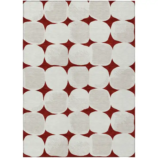 Burgundy Abstract Washable Indoor Outdoor Area Rug Photo 2
