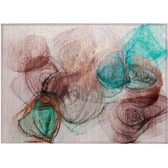 Burgundy Abstract Washable Non Skid Indoor Outdoor Area Rug Photo 2